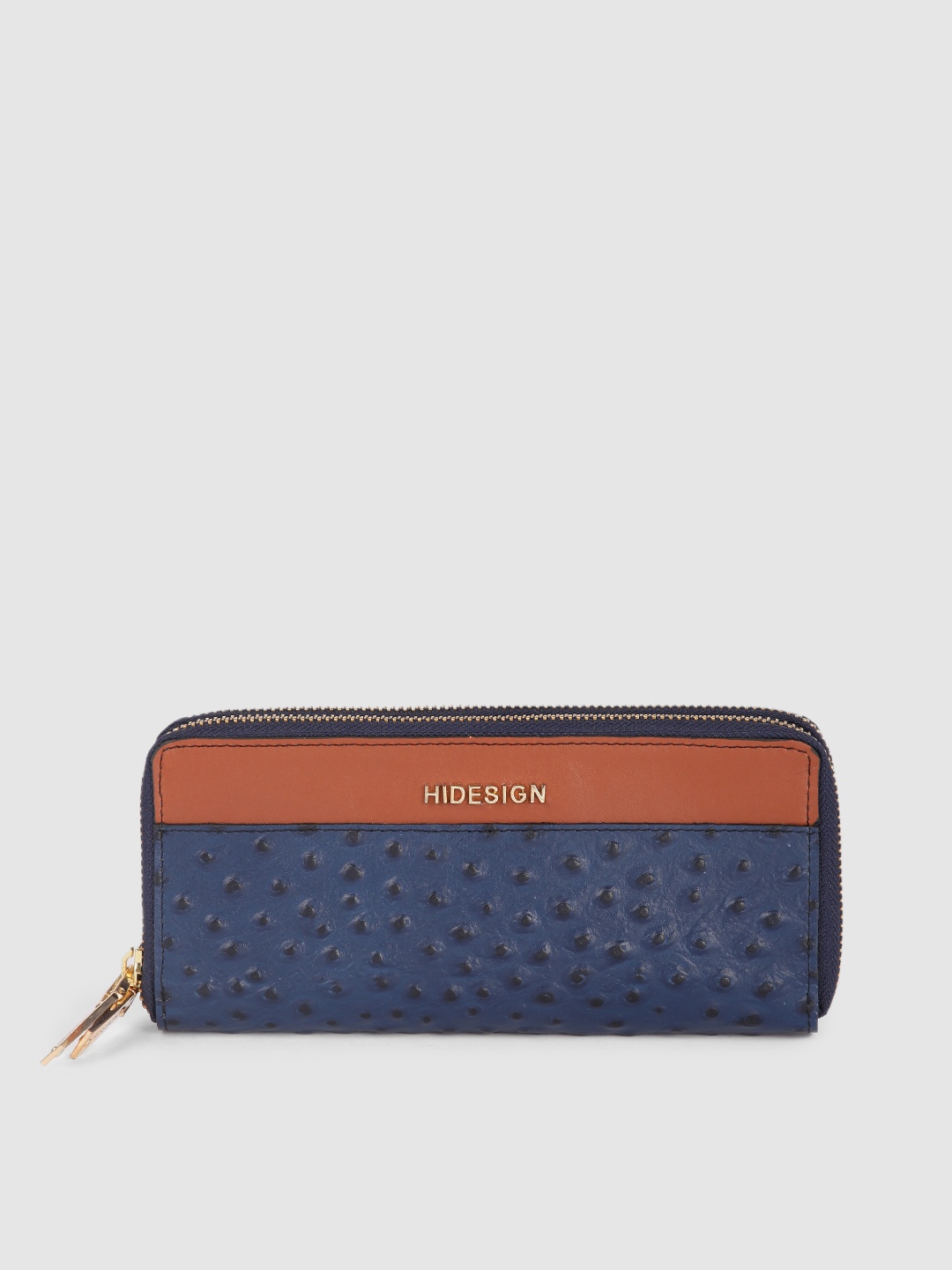 

Hidesign Women Blue Textured Leather Zip Around Wallet