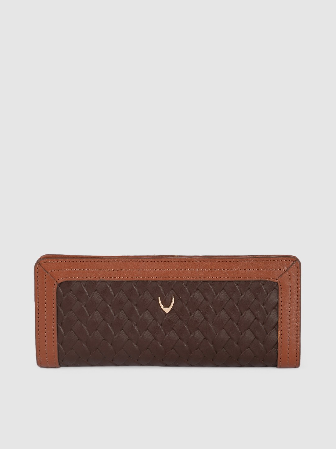 

Hidesign Women Brown Woven Design Leather Two Fold Wallet