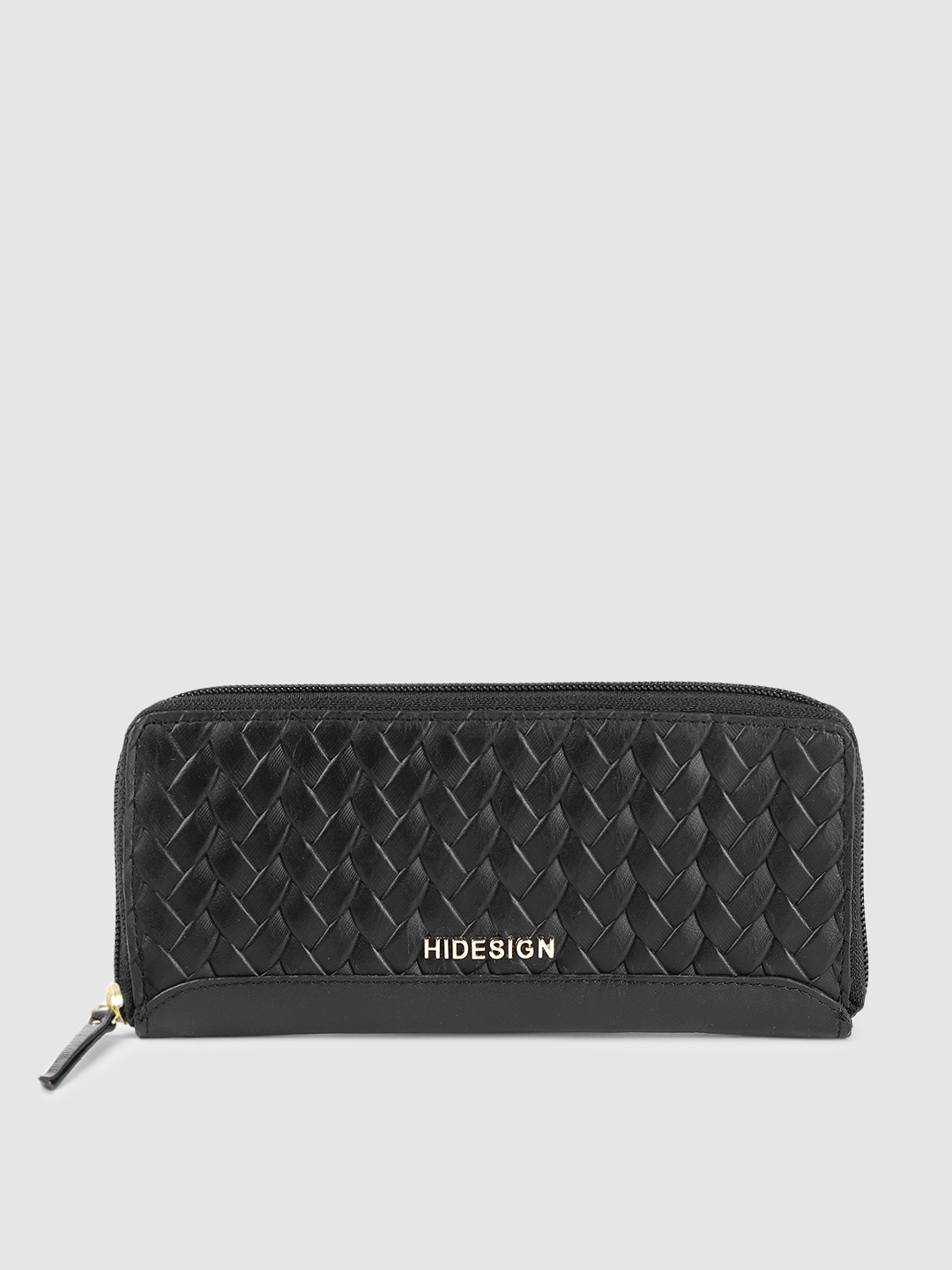 

Hidesign Women Black Textured Leather Zip Around Wallet