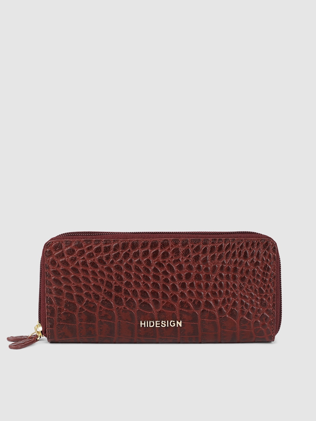 

Hidesign Women Maroon Croc Textured Leather Zip Around Wallet