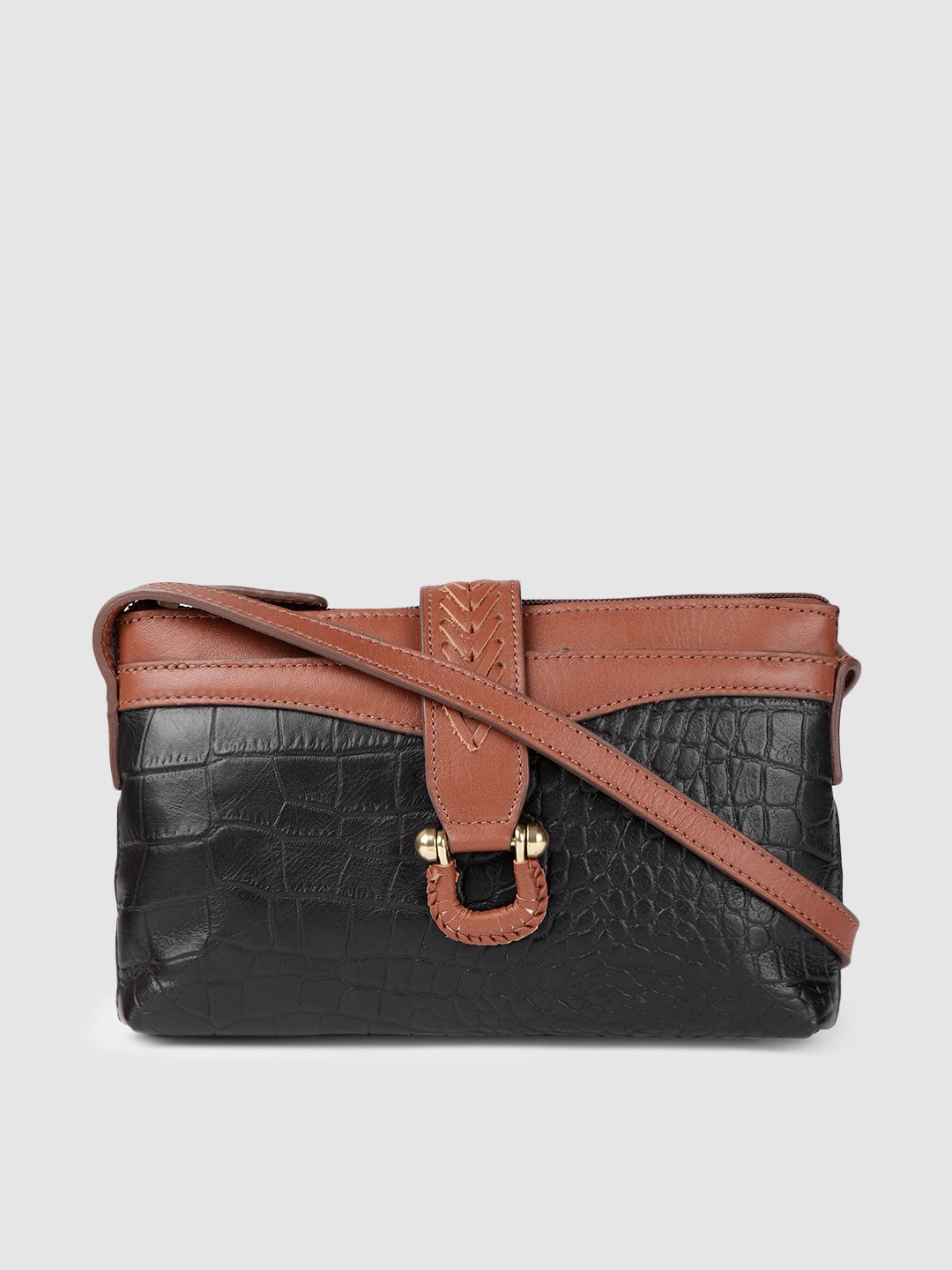 

Hidesign Black & Brown Textured Leather Sling Bag