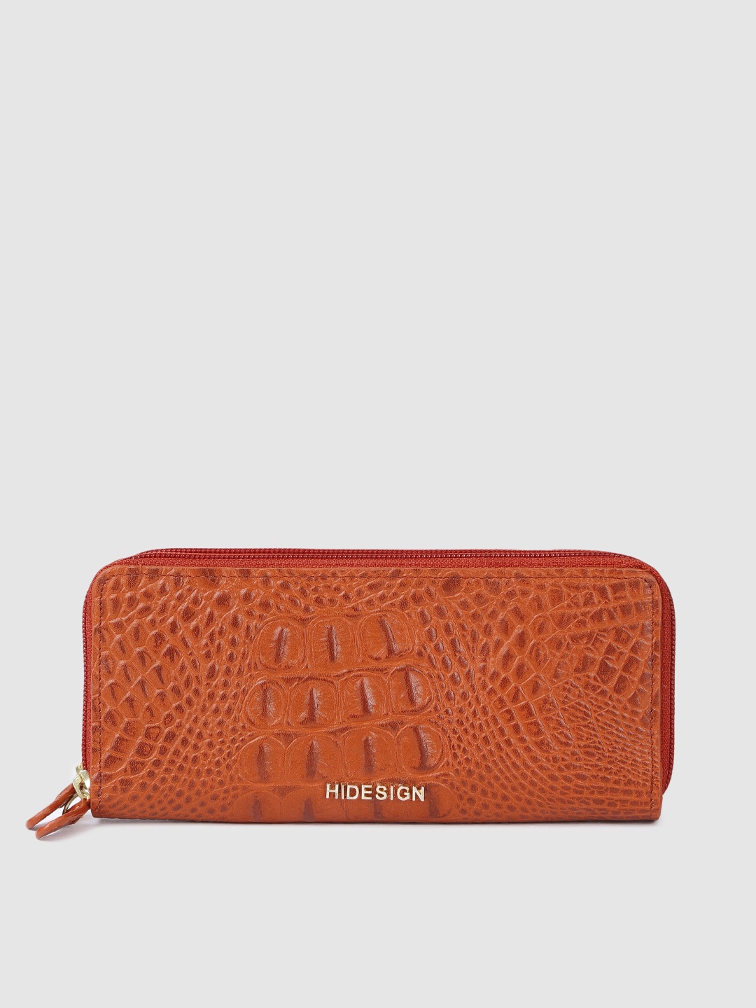 

Hidesign Women Orange Animal Textured Leather Zip Around Wallet