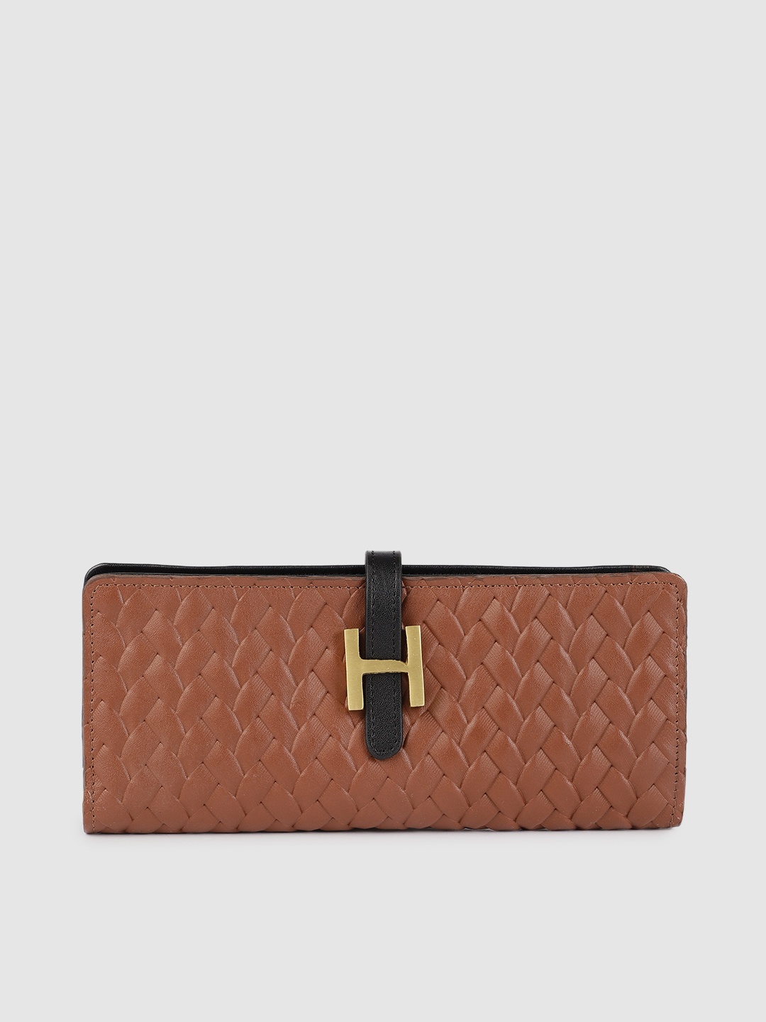 

Hidesign Women Tan Brown Woven Design Leather Two Fold Wallet