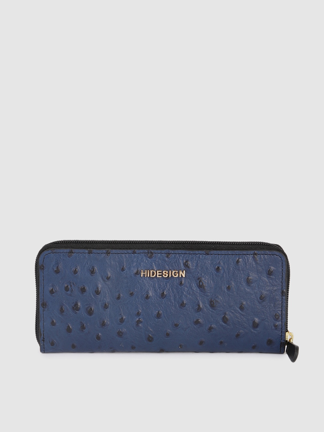 

Hidesign Women Navy Blue Animal Textured Leather Zip Around Wallet