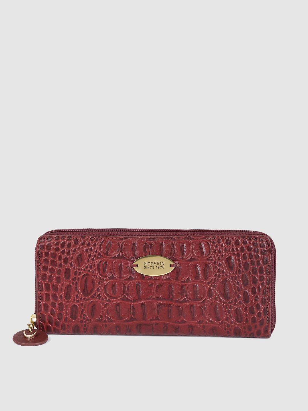 

Hidesign Women Maroon Croc Textured Leather Zip Around Wallet