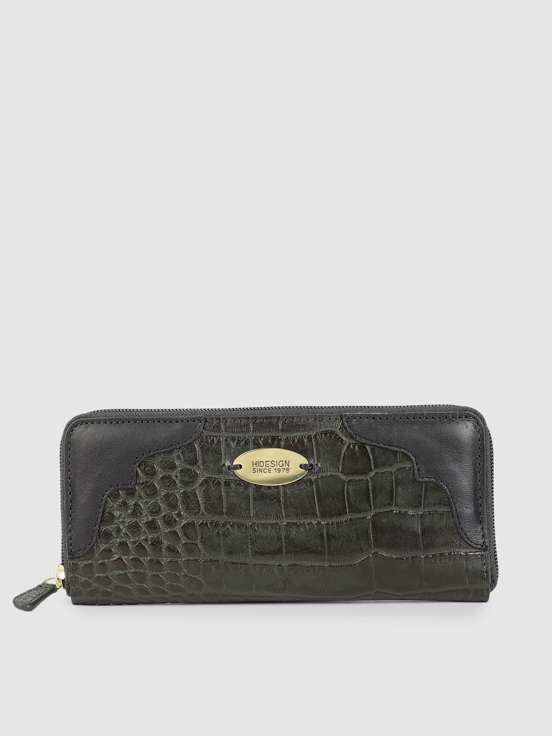 

Hidesign Women Green Textured Leather Zip Around Wallet