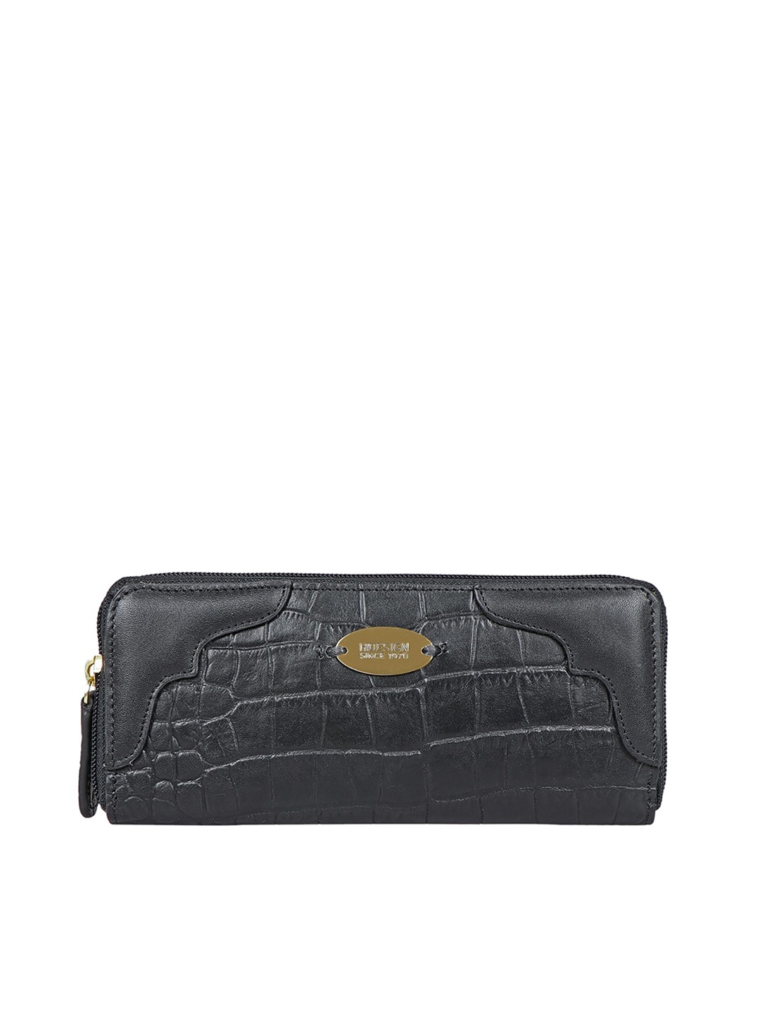 

Hidesign Women Black Textured Leather Zip Around Wallet