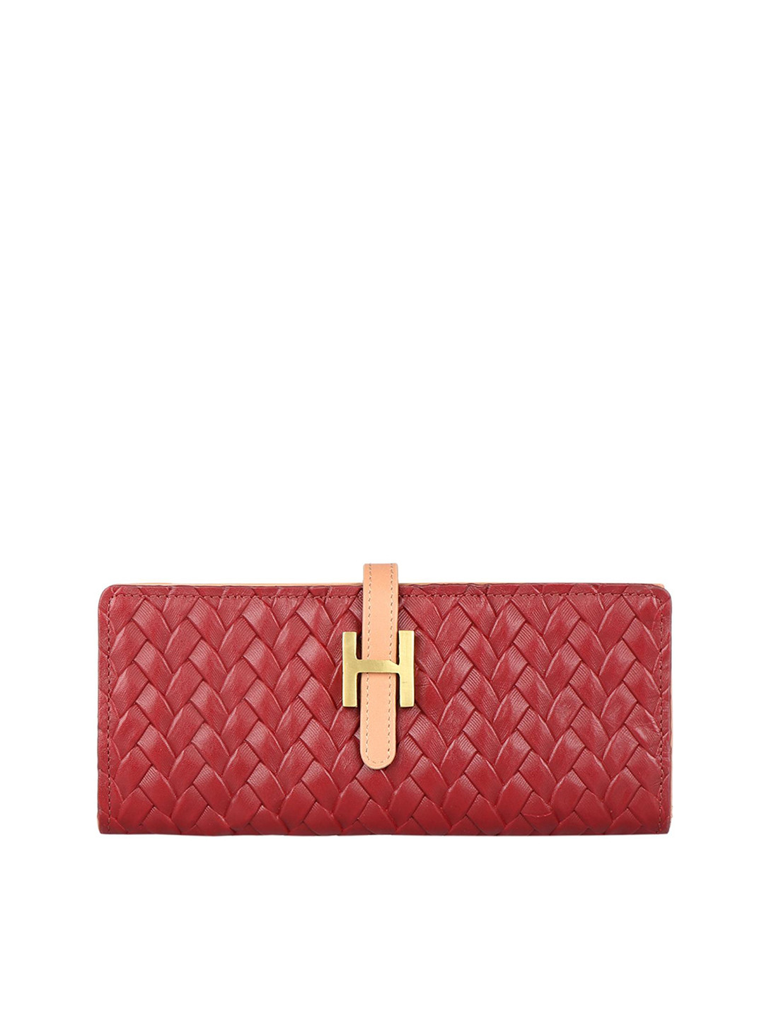 

Hidesign Women Red Woven Design Leather Two Fold Wallet