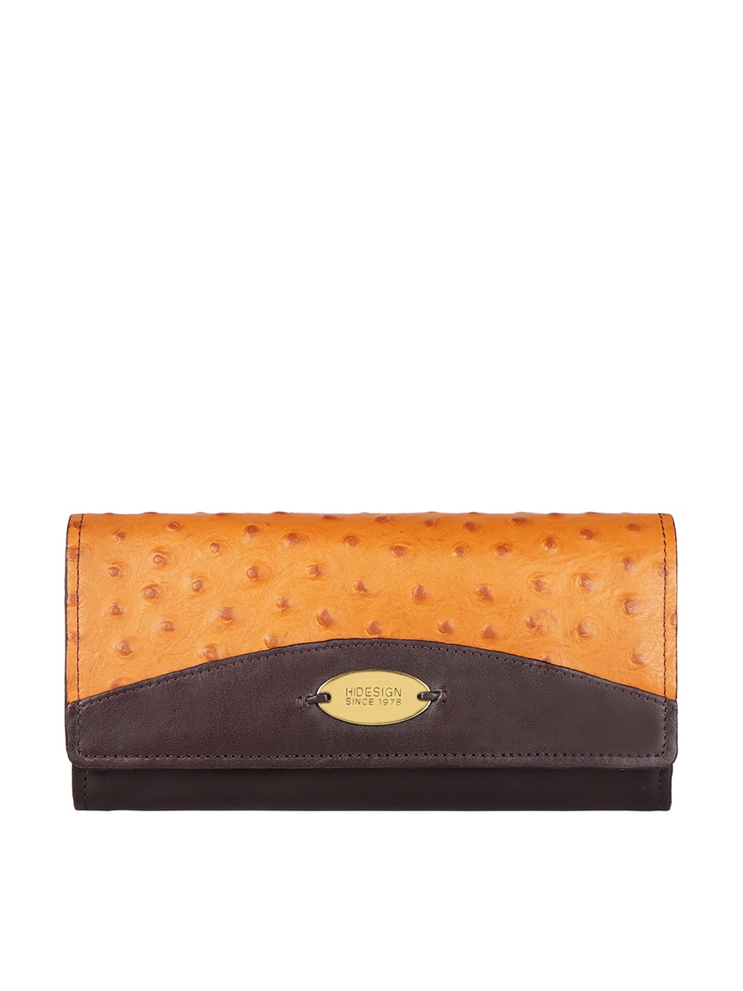 

Hidesign Women Maroon & Coral Abstract Textured Leather Two Fold Wallet