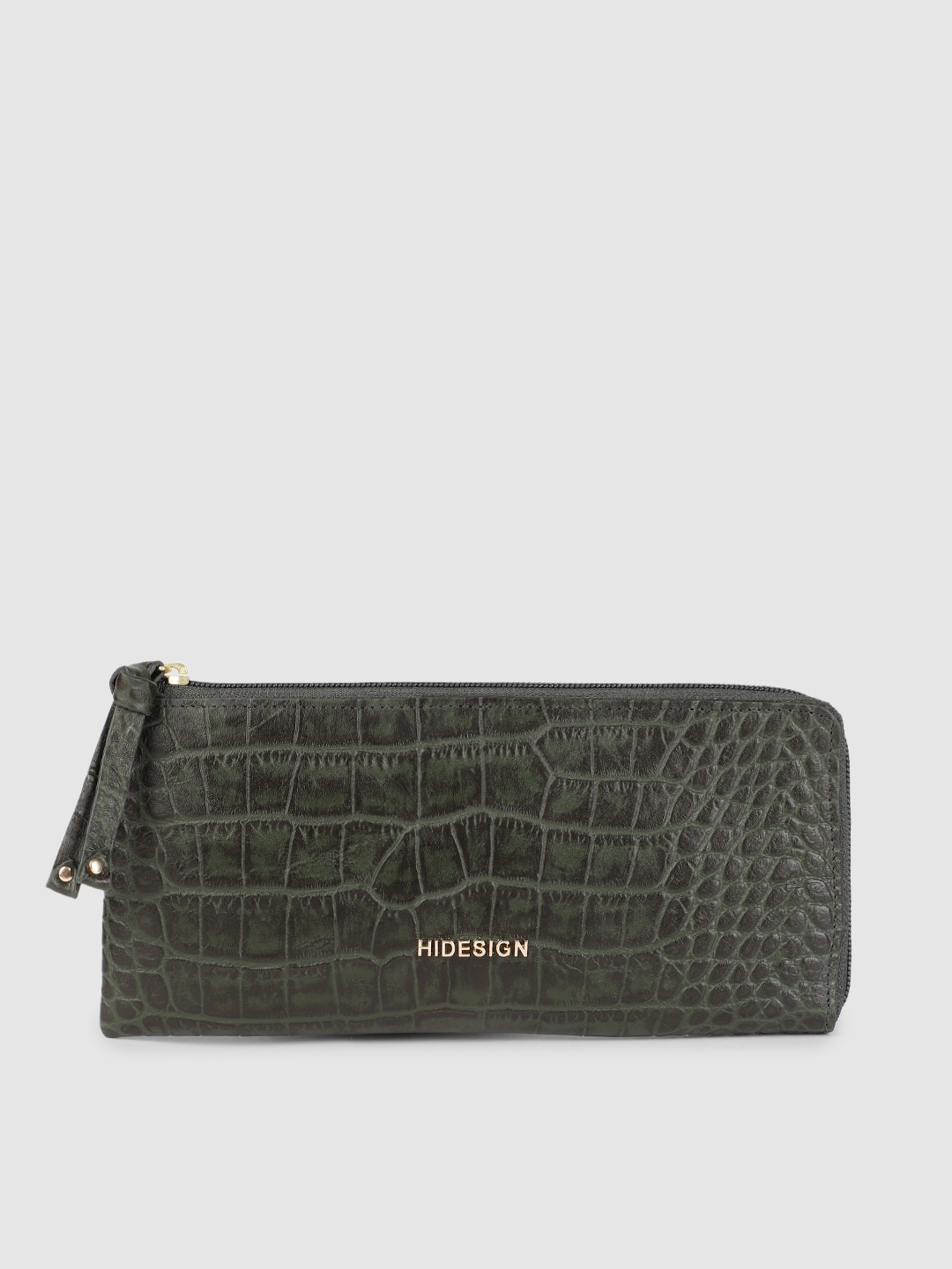 

Hidesign Women Green Croc Textured Leather Two Fold Wallet