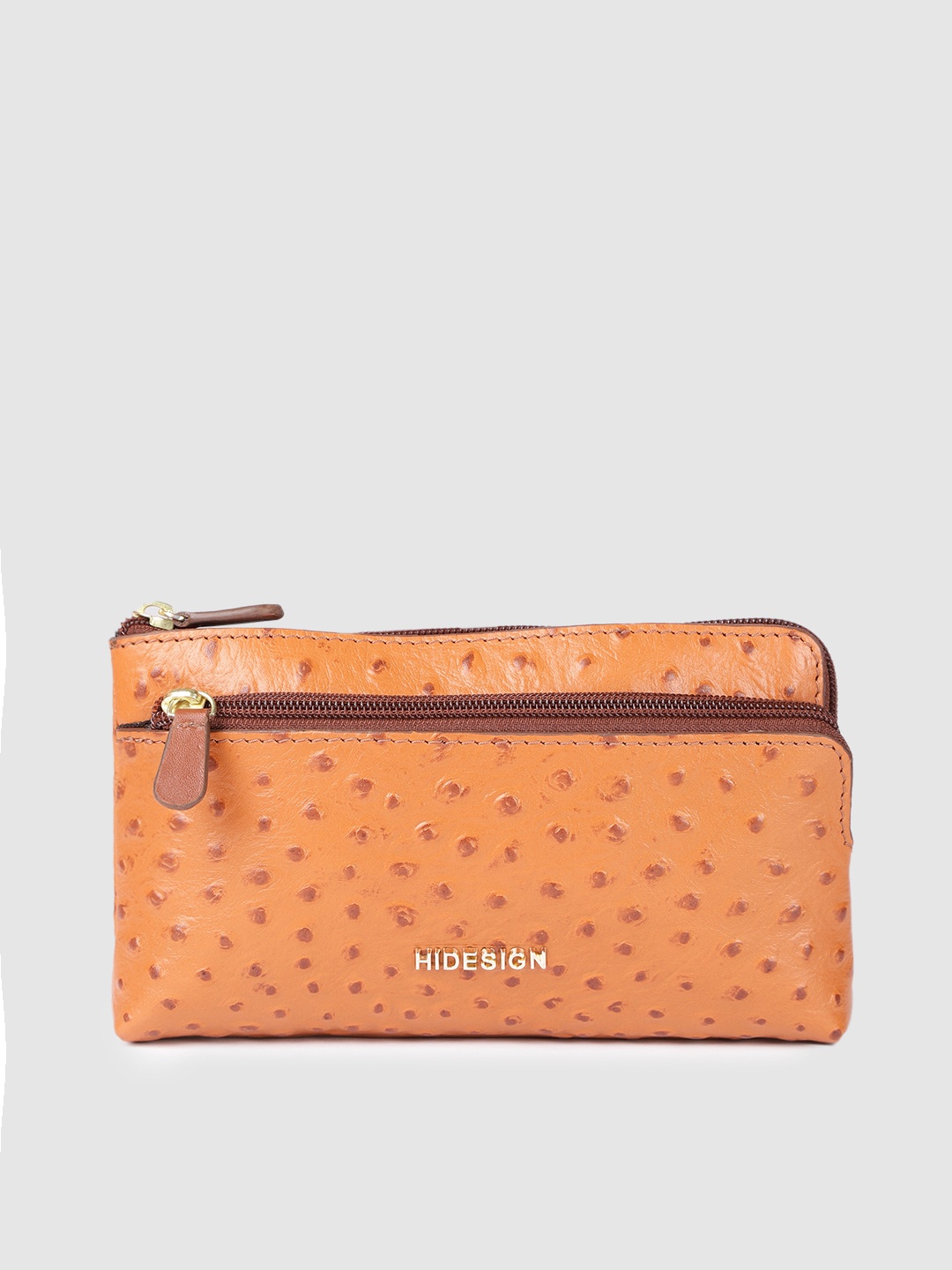 

Hidesign Women Brown Textured Leather Zip Around Wallet