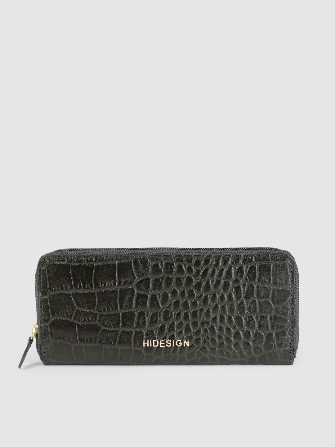 

Hidesign Women Green Textured Leather Zip Around Wallet