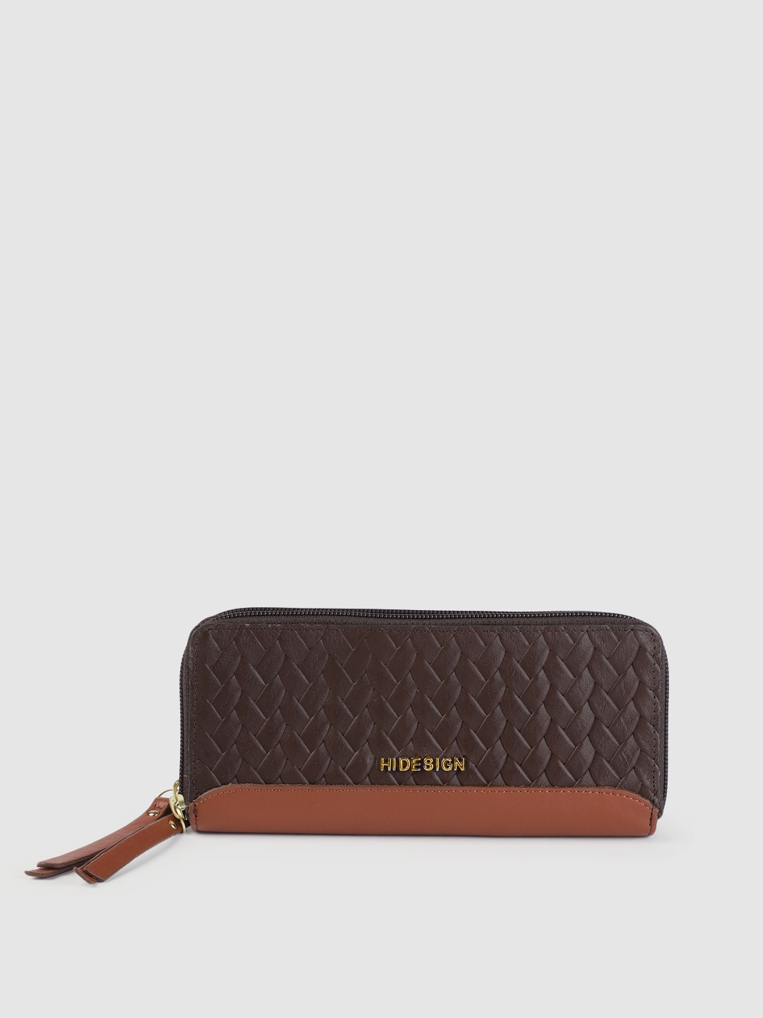 

Hidesign Women Brown Geometric Textured Leather Zip Around Wallet