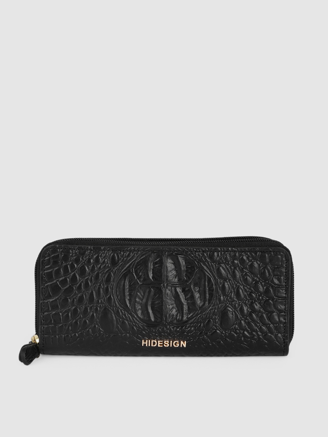 

Hidesign Women Black Textured Leather Zip Around Wallet