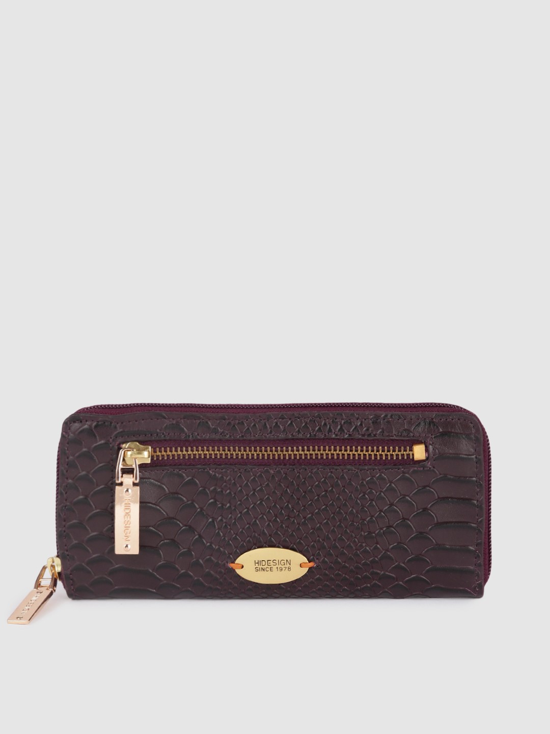 

Hidesign Women Purple Animal Textured Leather Zip Around Wallet