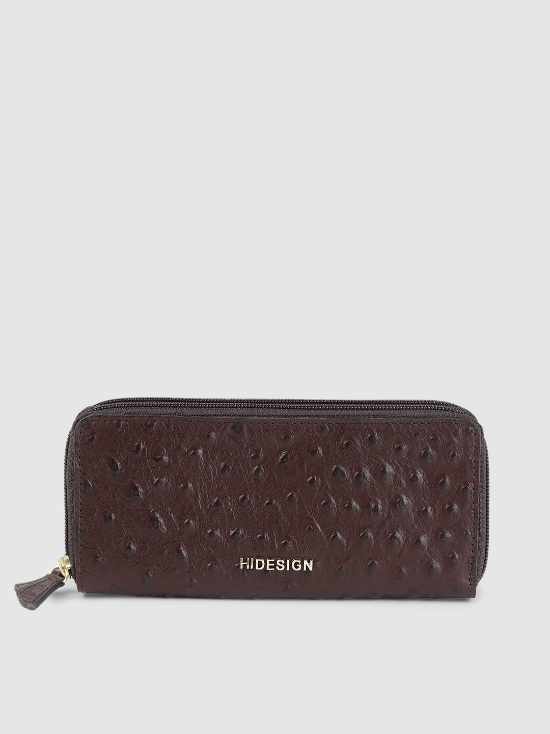 

Hidesign Women Brown Textured Leather Zip Around Wallet