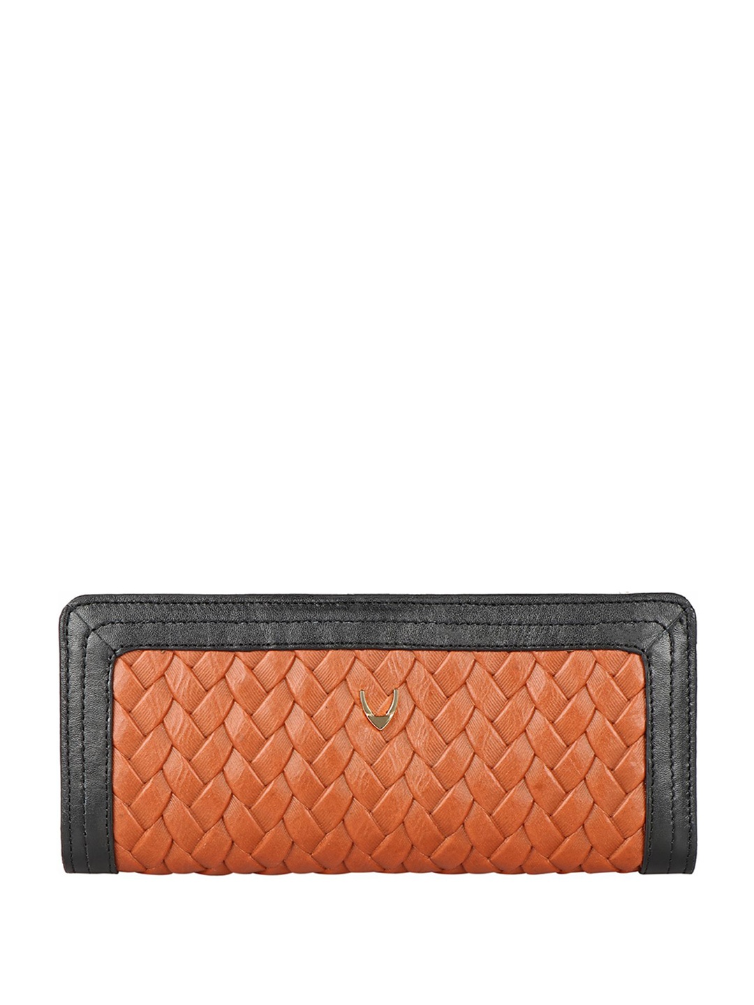 

Hidesign Women Tan Brown Woven Design Leather Zip Around Wallet