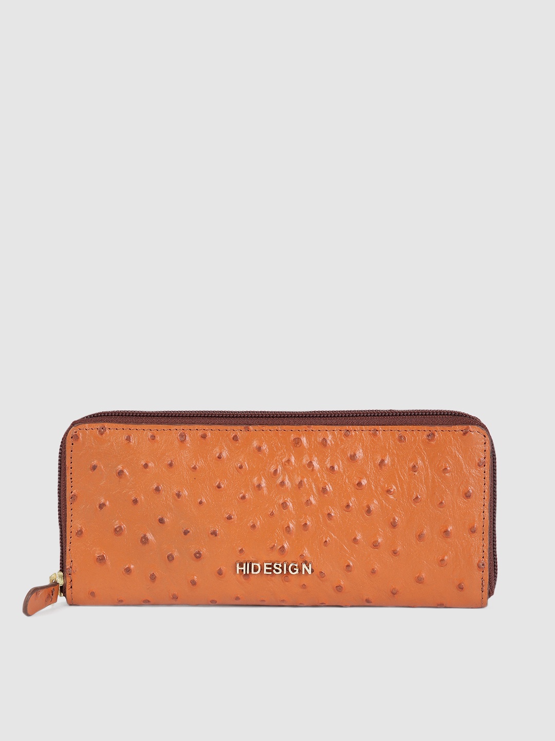 

Hidesign Women Brown Textured Leather Zip Around Wallet