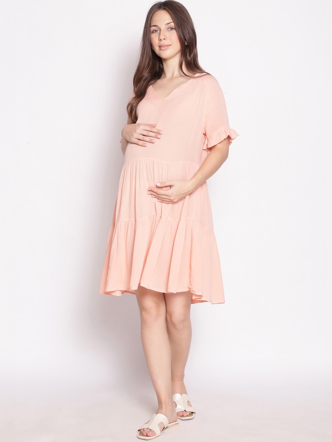 

Oxolloxo Women Peach-Coloured Crepe Maternity Dress