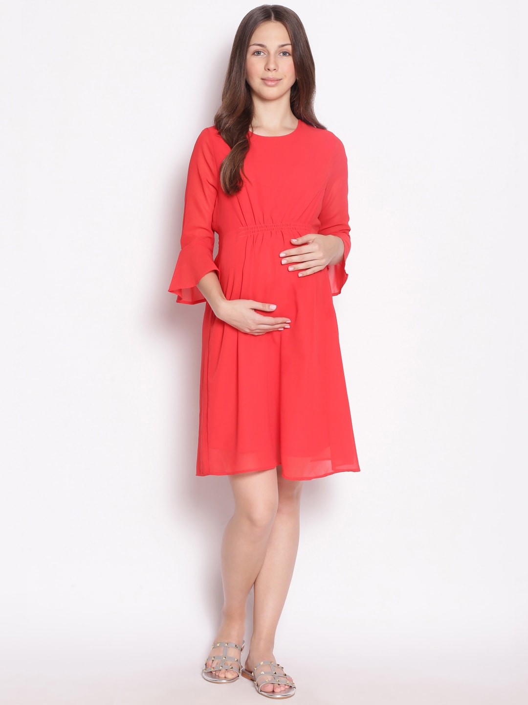 

Oxolloxo Women Red Satin Maternity Dress