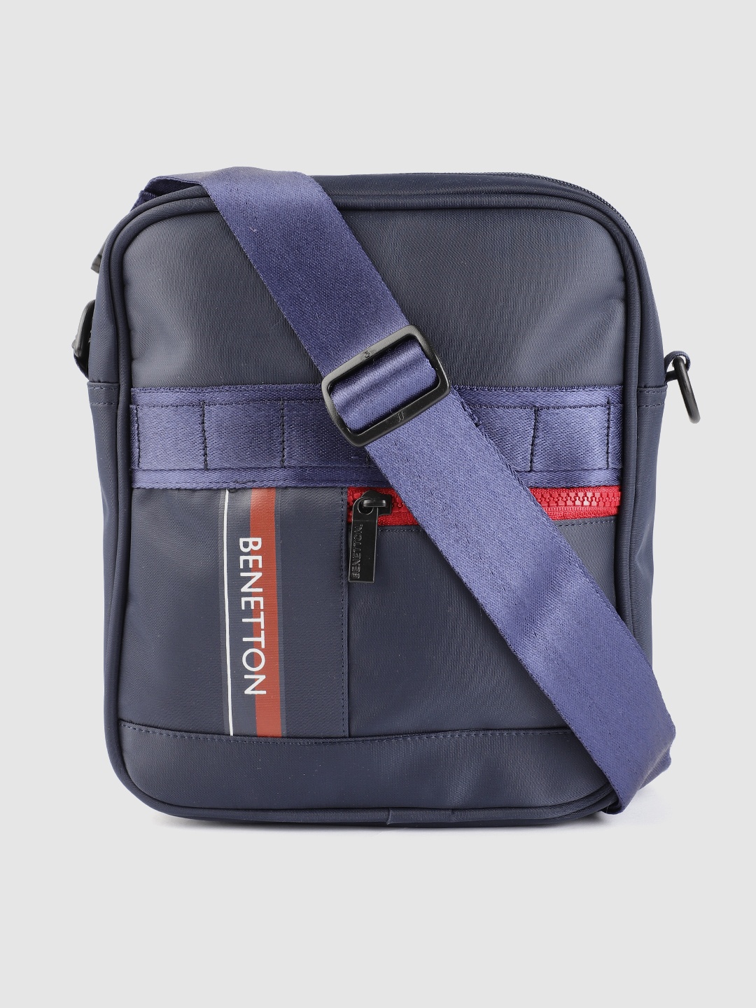 

United Colors of Benetton Unisex Navy Blue Solid Messenger Bag with Brand Logo Print