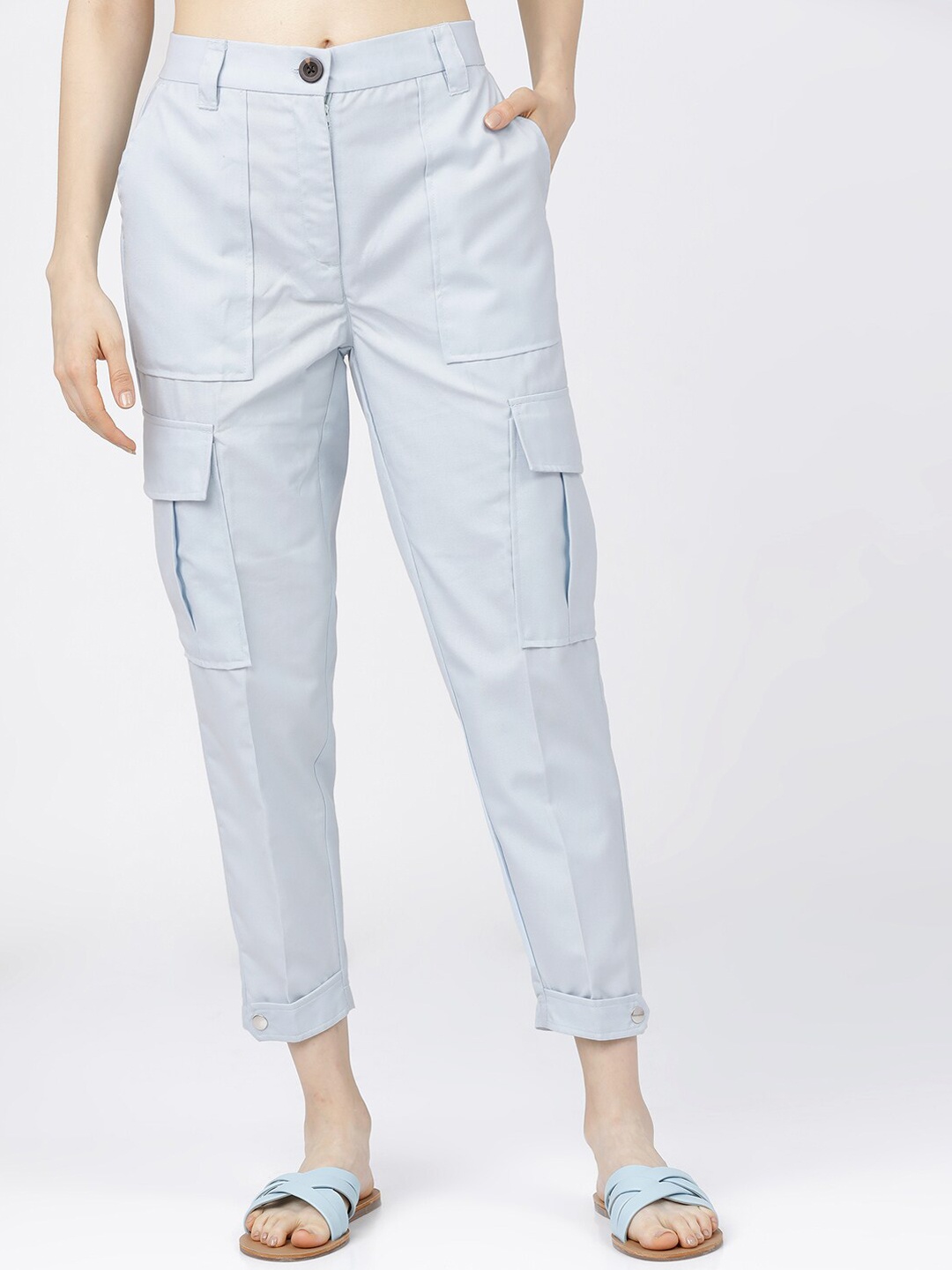 

Tokyo Talkies Women Blue Tapered Fit Cargos Trousers