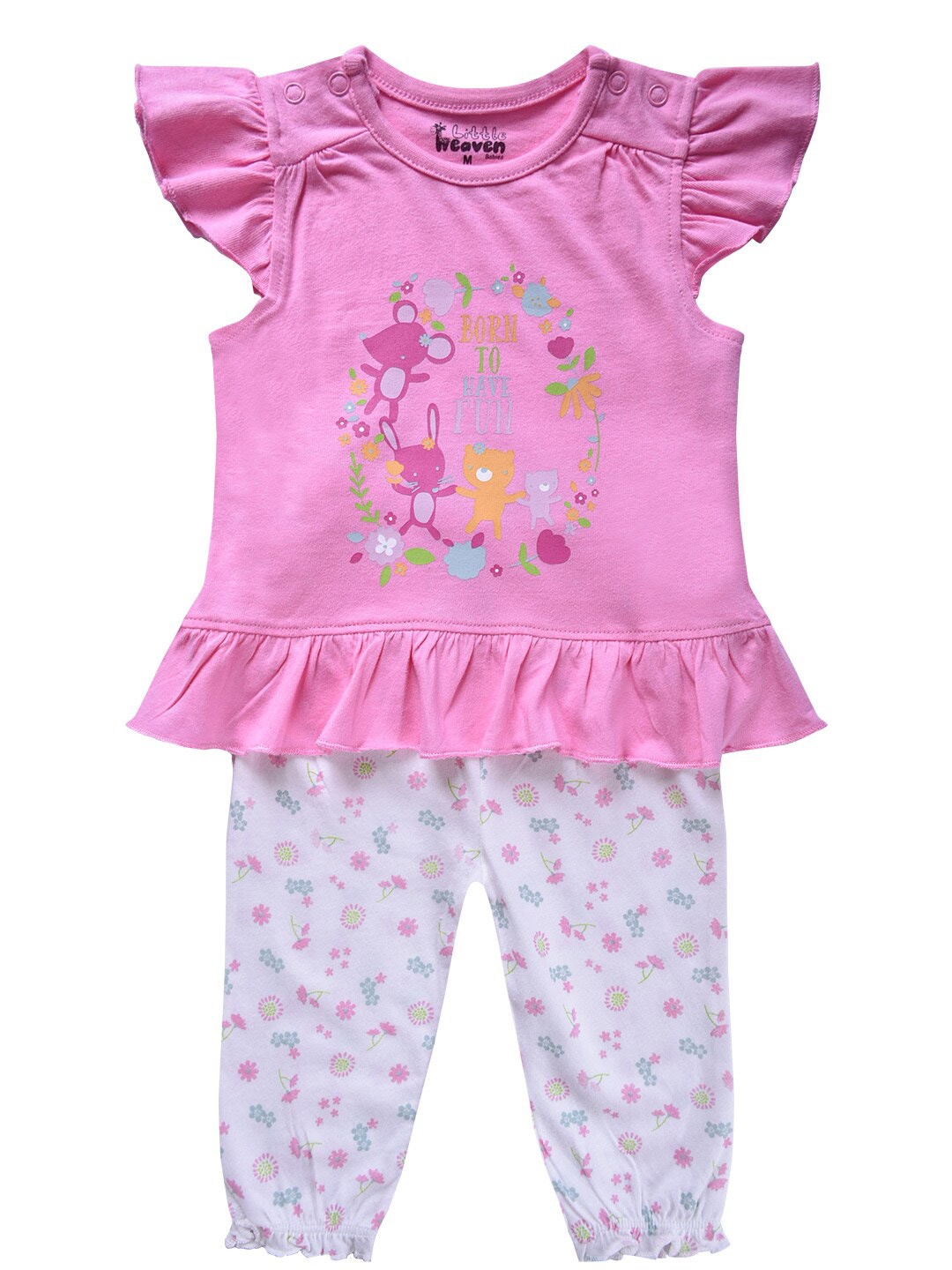 

little heaven Girls Pink & White Printed Top with Trousers