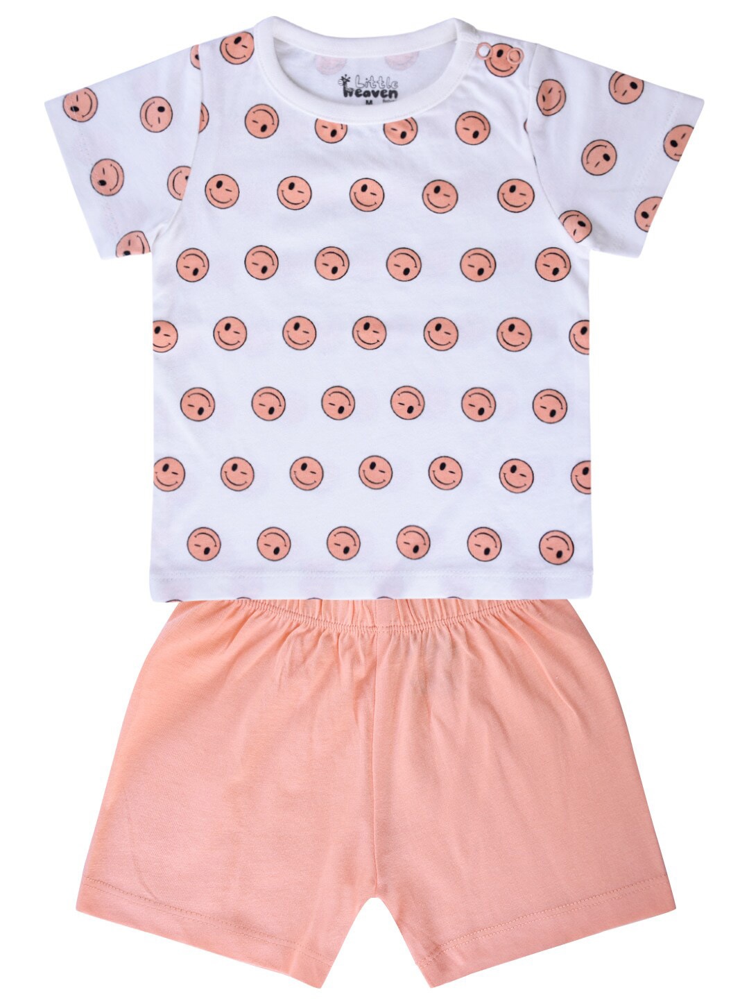 

little heaven Boys White & Peach-Coloured Printed T-shirt with Shorts