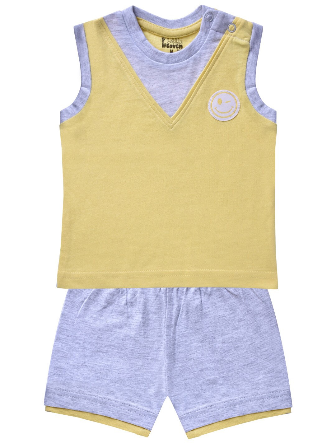 

little heaven Boys Yellow & Grey Pure Cotton Colourblocked T-shirt With Shorts Set