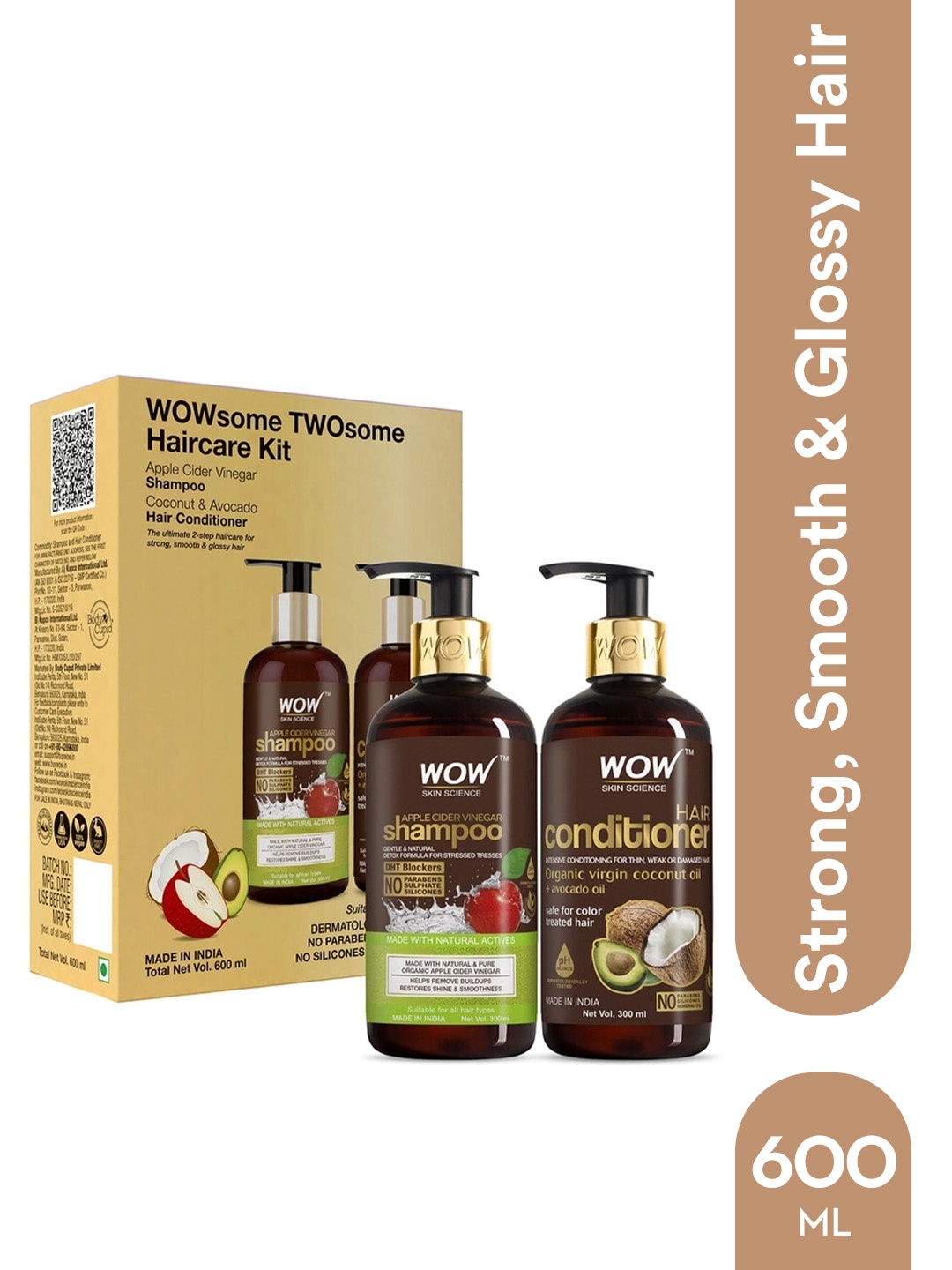 

WOW SKIN SCIENCE Apple Cider Vinegar Hair Care Combo - Shampoo + Conditioner - 600ml, Brown