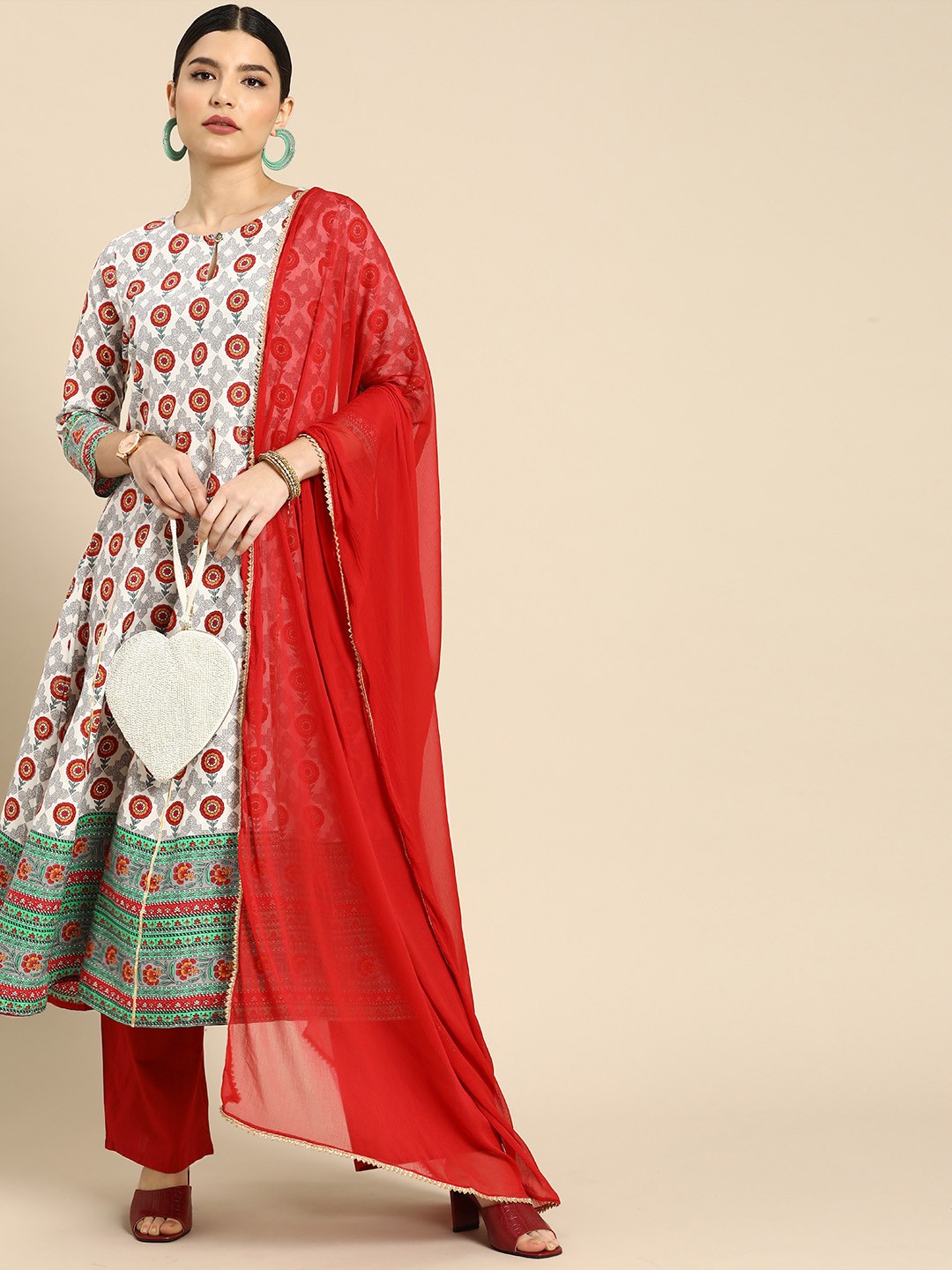 

Anouk Women White Printed Regular Pure Cotton Kurta with Palazzos & With Dupatta