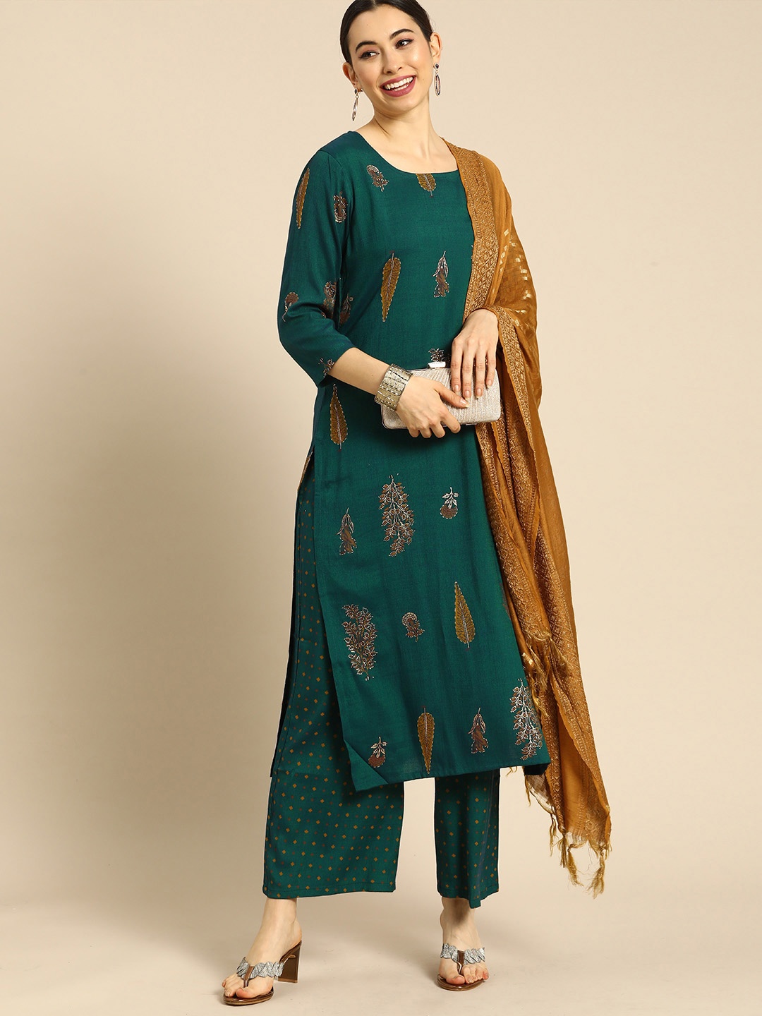 

Anouk Women Green Ethnic Motifs Printed Regular Kurta with Palazzos & With Dupatta