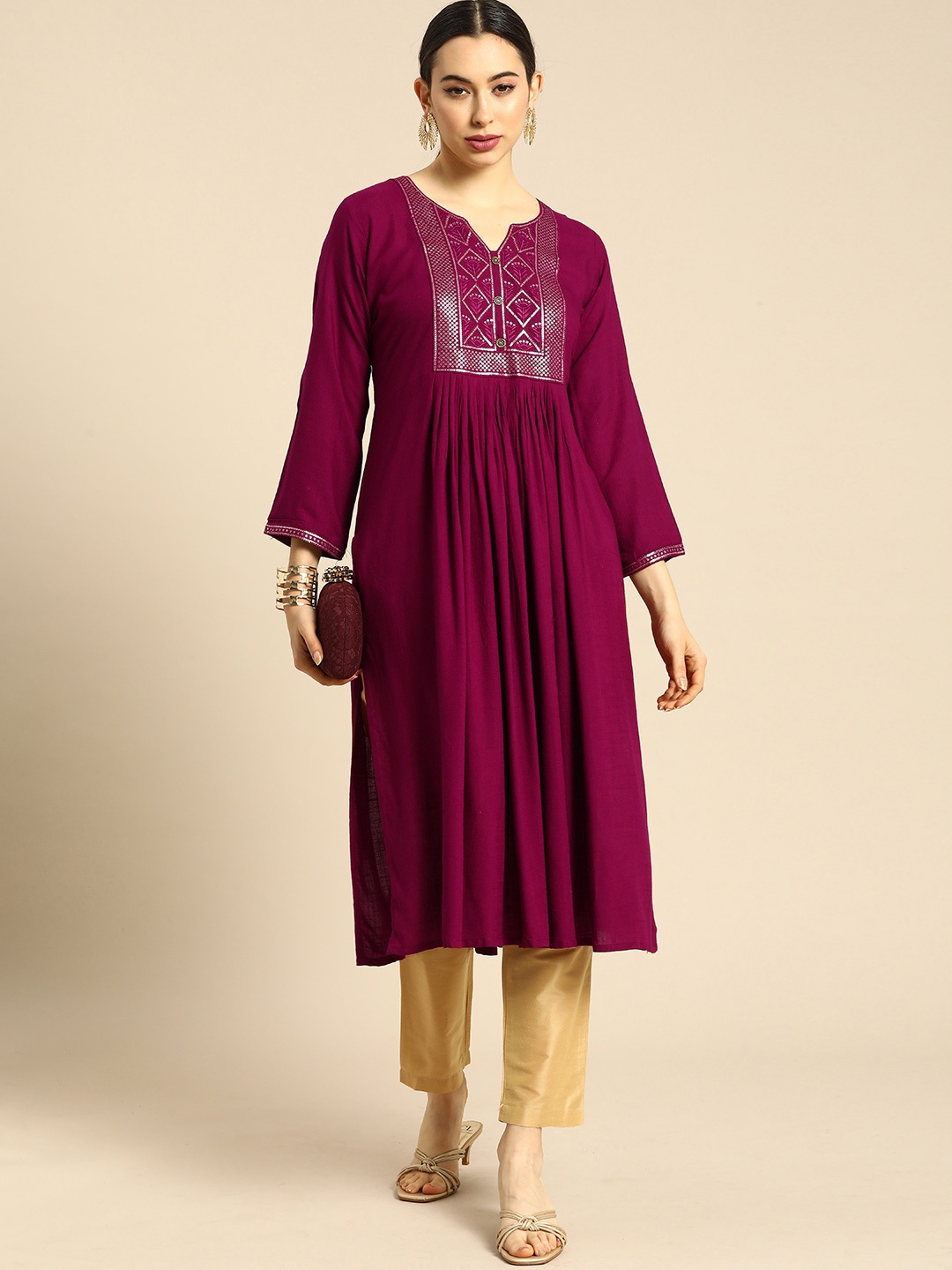 

Anouk Women Magenta Pink Yoke Design Kurta