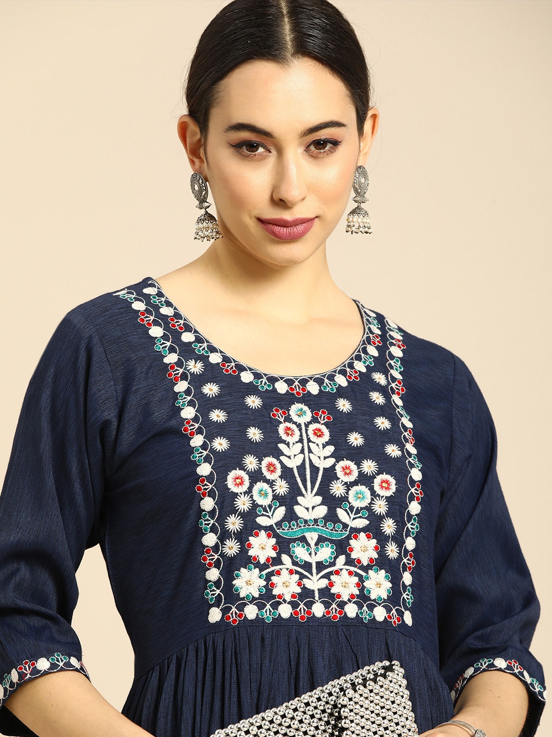 

Anouk Women Blue & White Embroidered Kurta