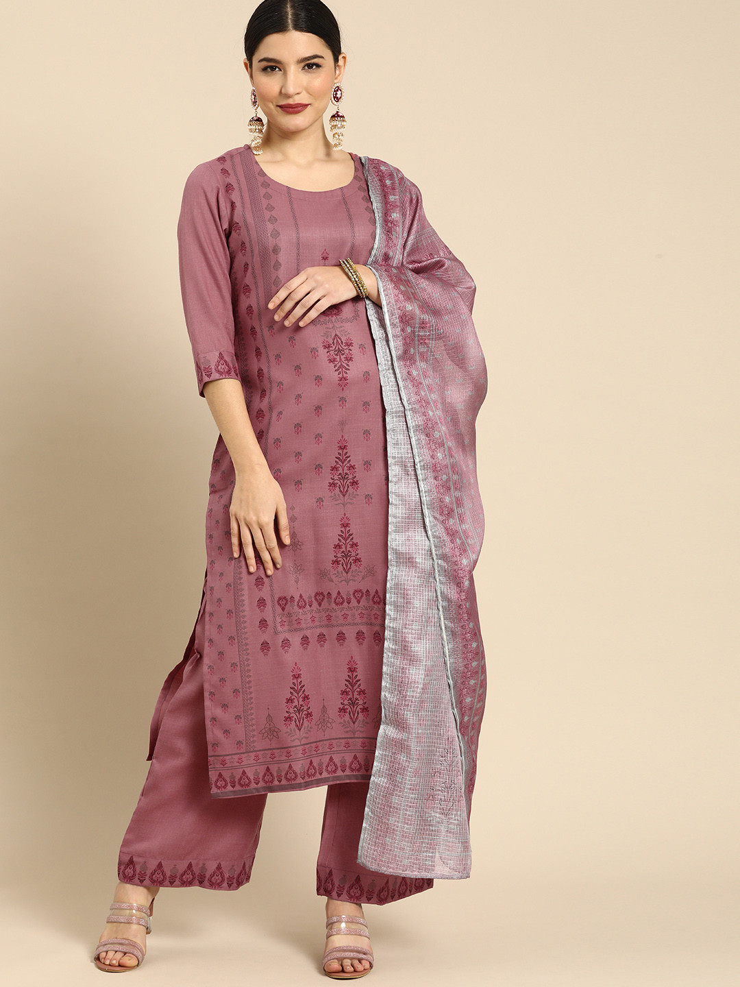 

Anouk Women Pink Ethnic Motifs Printed Regular Kurta with Palazzos & With Dupatta