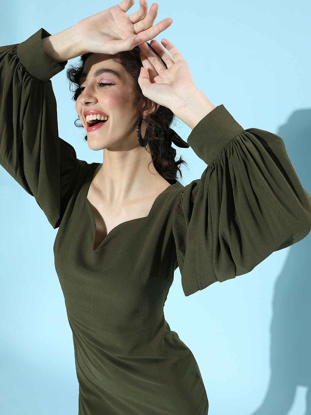 

MISH Lovely Olive Solid Sweetheart Neckline Dress