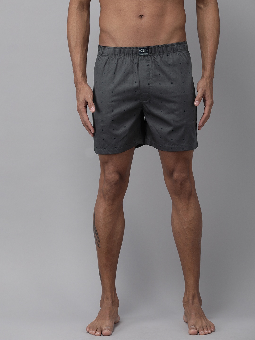 

Pepe Jeans Men Charcoal Grey Micro Ditsy Printed Lounge Shorts