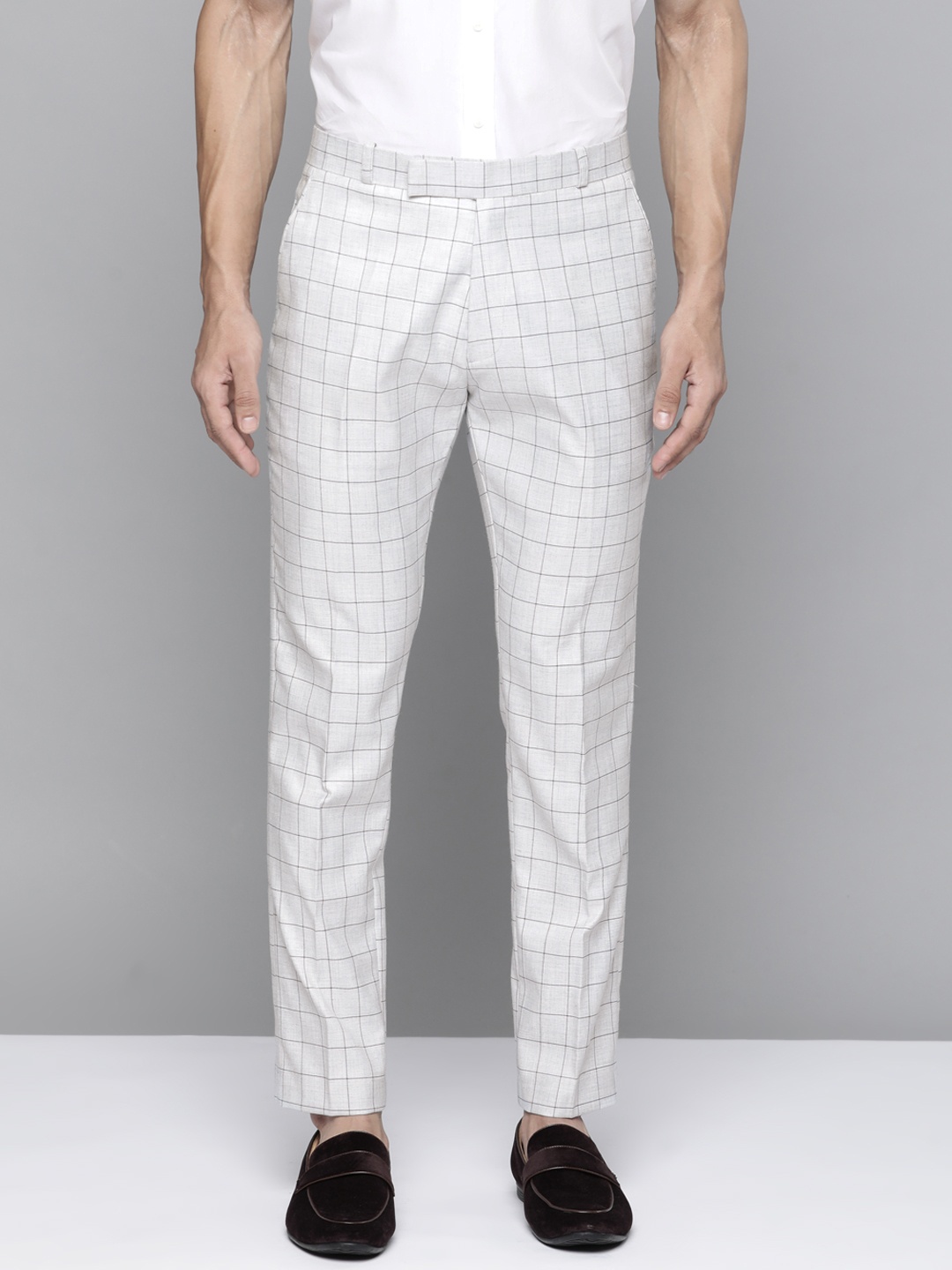 

DENNISON Men Grey Checked Smart Tapered Fit Trousers