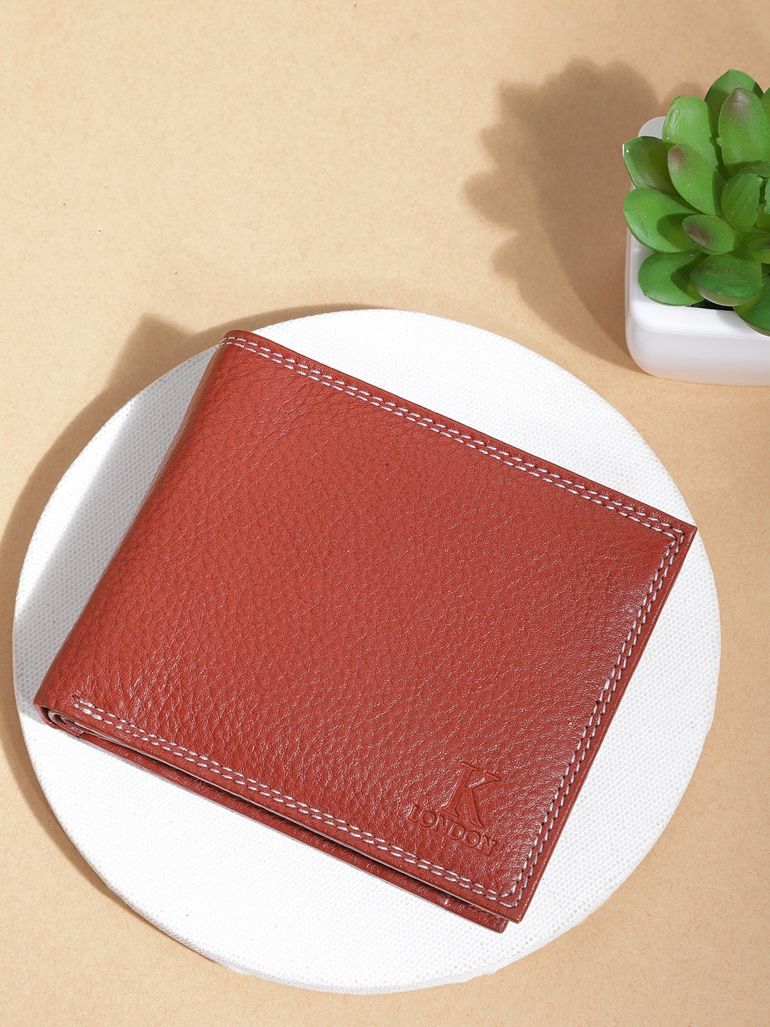 

K London Men Brown Textured Leather Two Fold Wallet