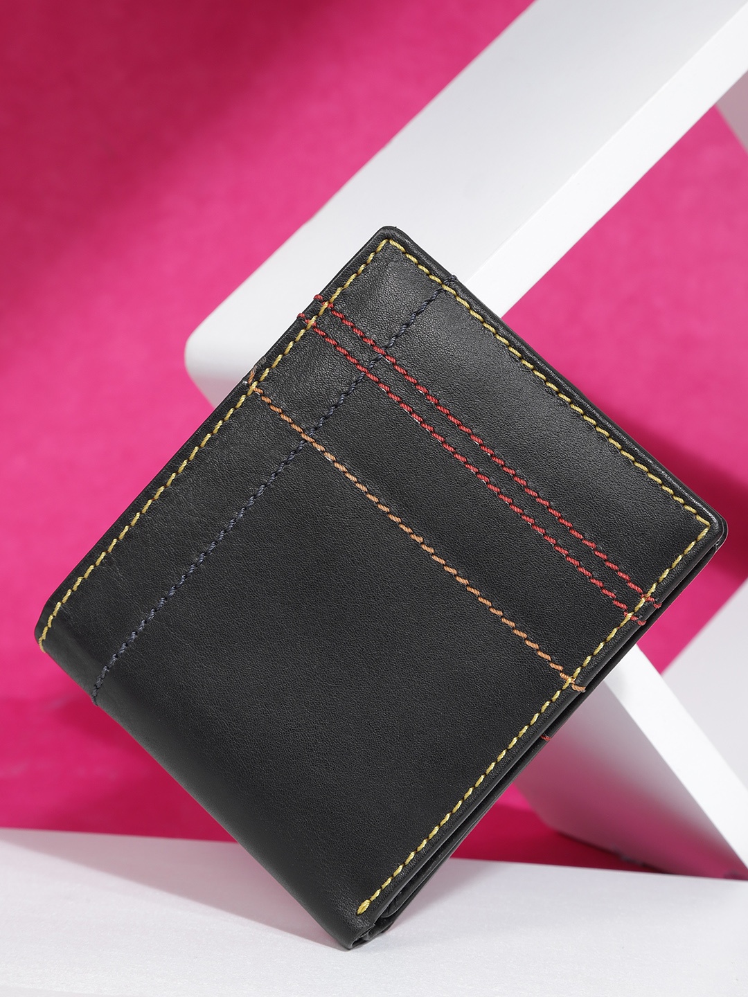 

K London Men Black & Blue Textured Leather Two Fold Wallet