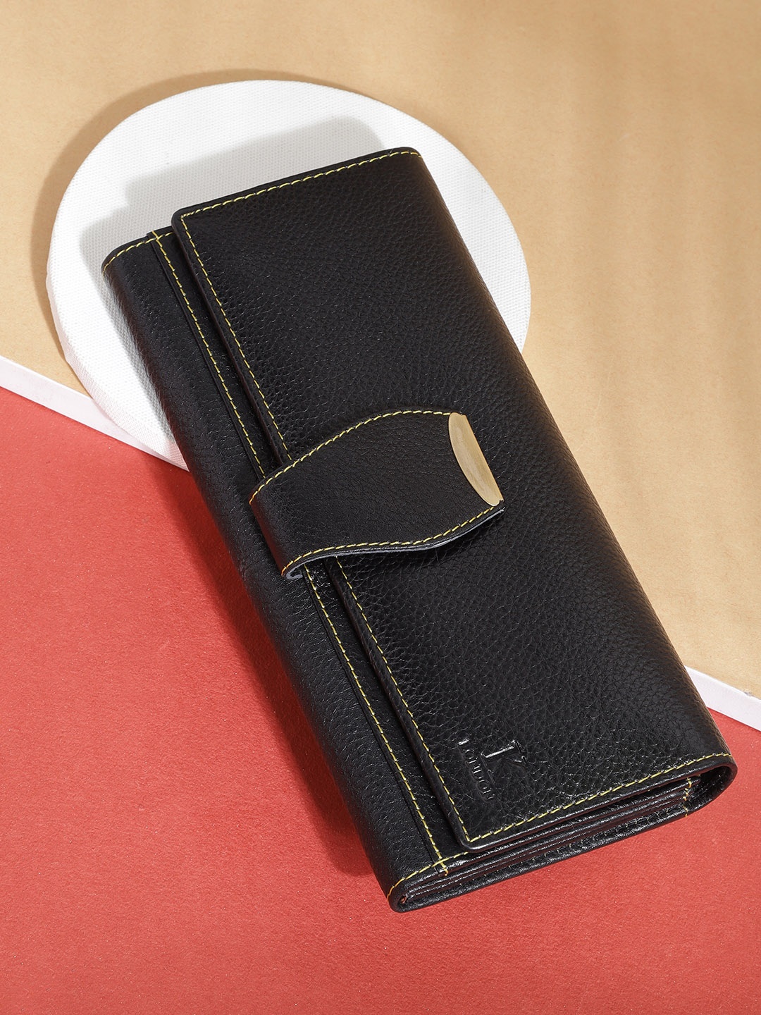 

K London Women Black Textured Leather Two Fold Wallet