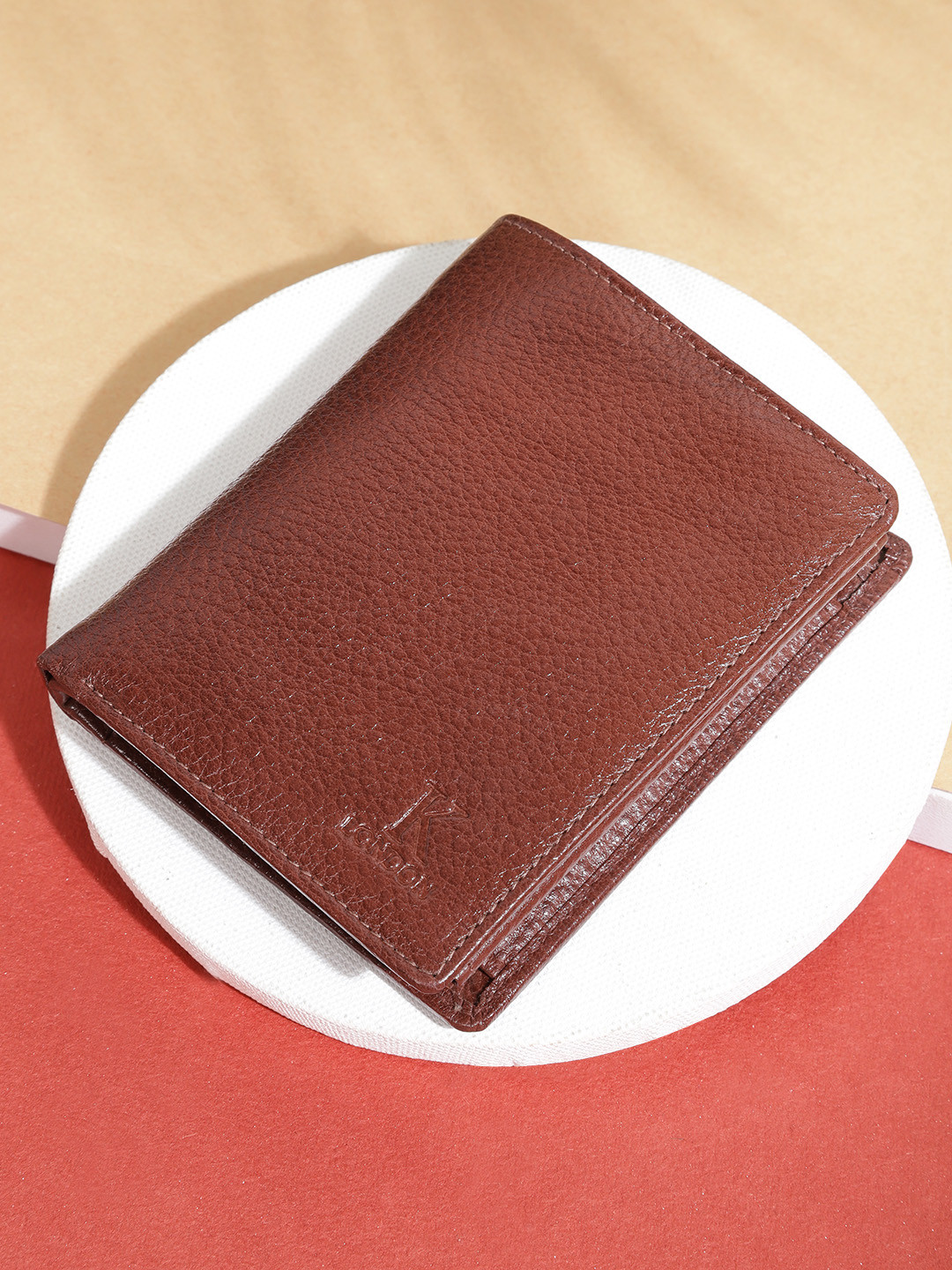 

K London Men Brown Textured Leather Two Fold Wallet