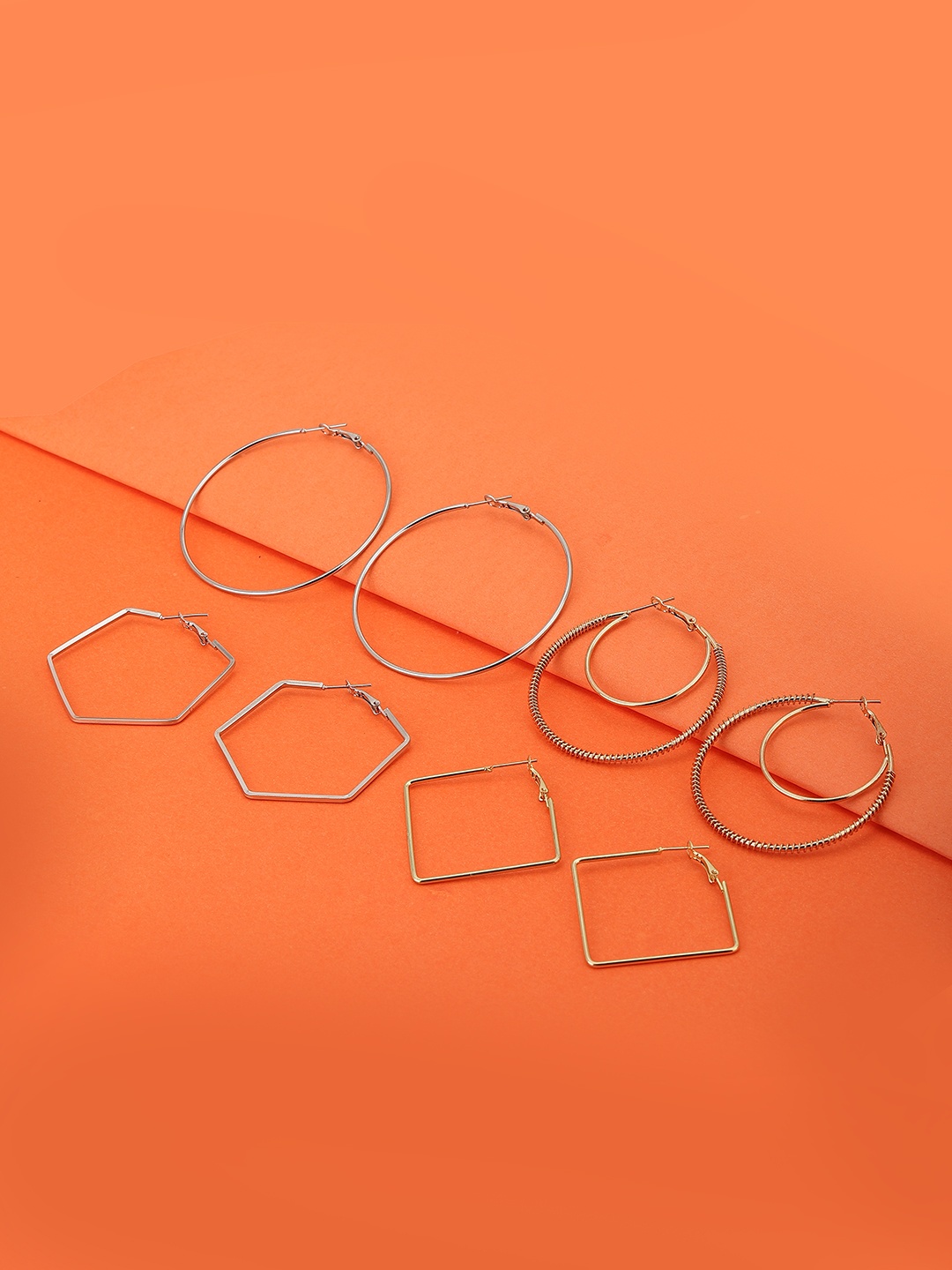 

Carlton London Set of 4 Handcrafted Geometric Hoops, Silver