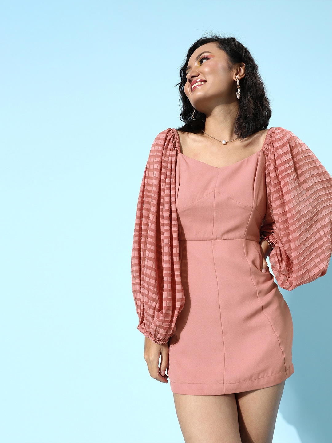 

QUIERO Women Pretty Pink Solid Sweetheart Neck Dress