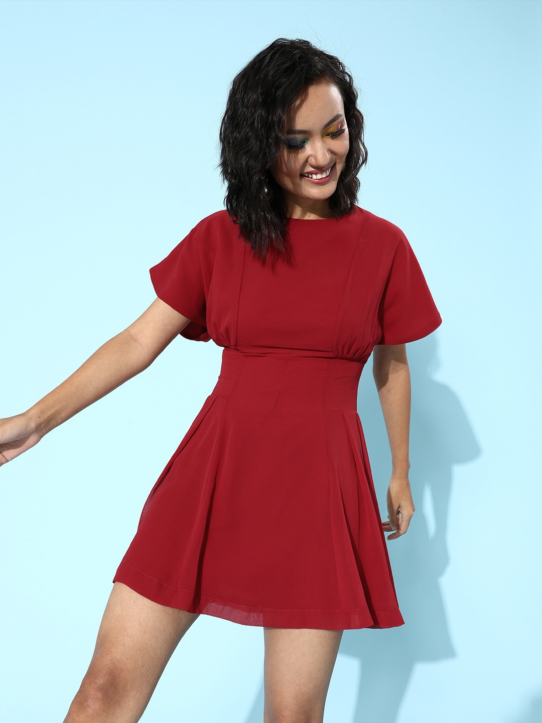 

QUIERO Women Alluring Red Solid Waisted Dress