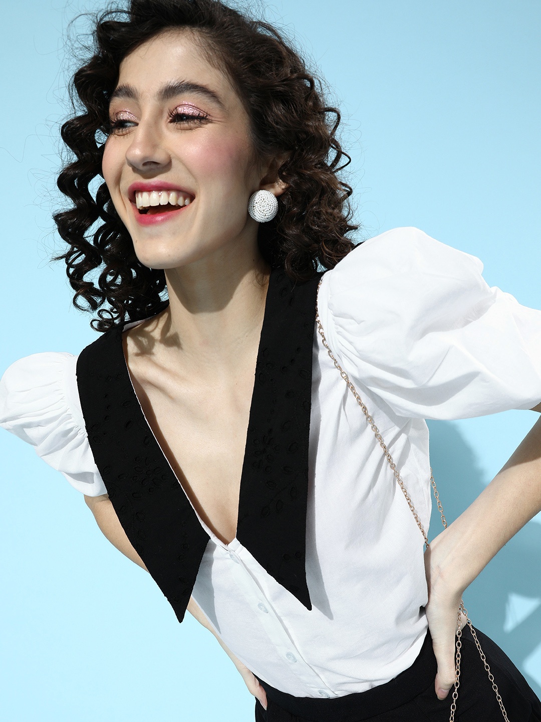 

SCORPIUS Women White Opaque Over the Board Collar Casual Shirt