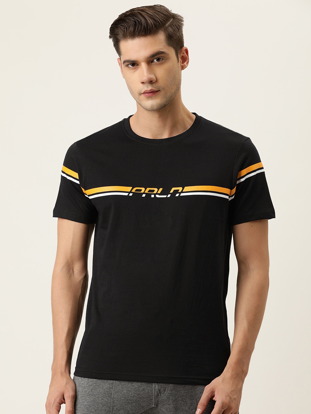 

Proline Active Men Black Brand Logo Printed Pure Cotton T-shirt