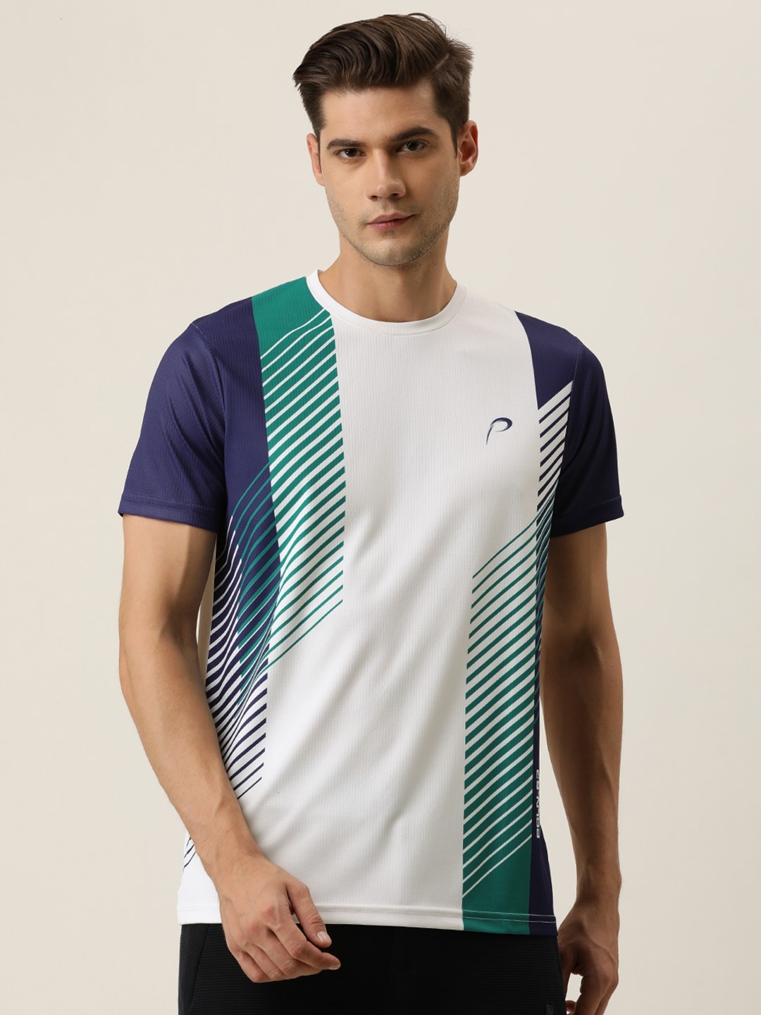 

Proline Active Men White & Navy Blue Printed T-shirt