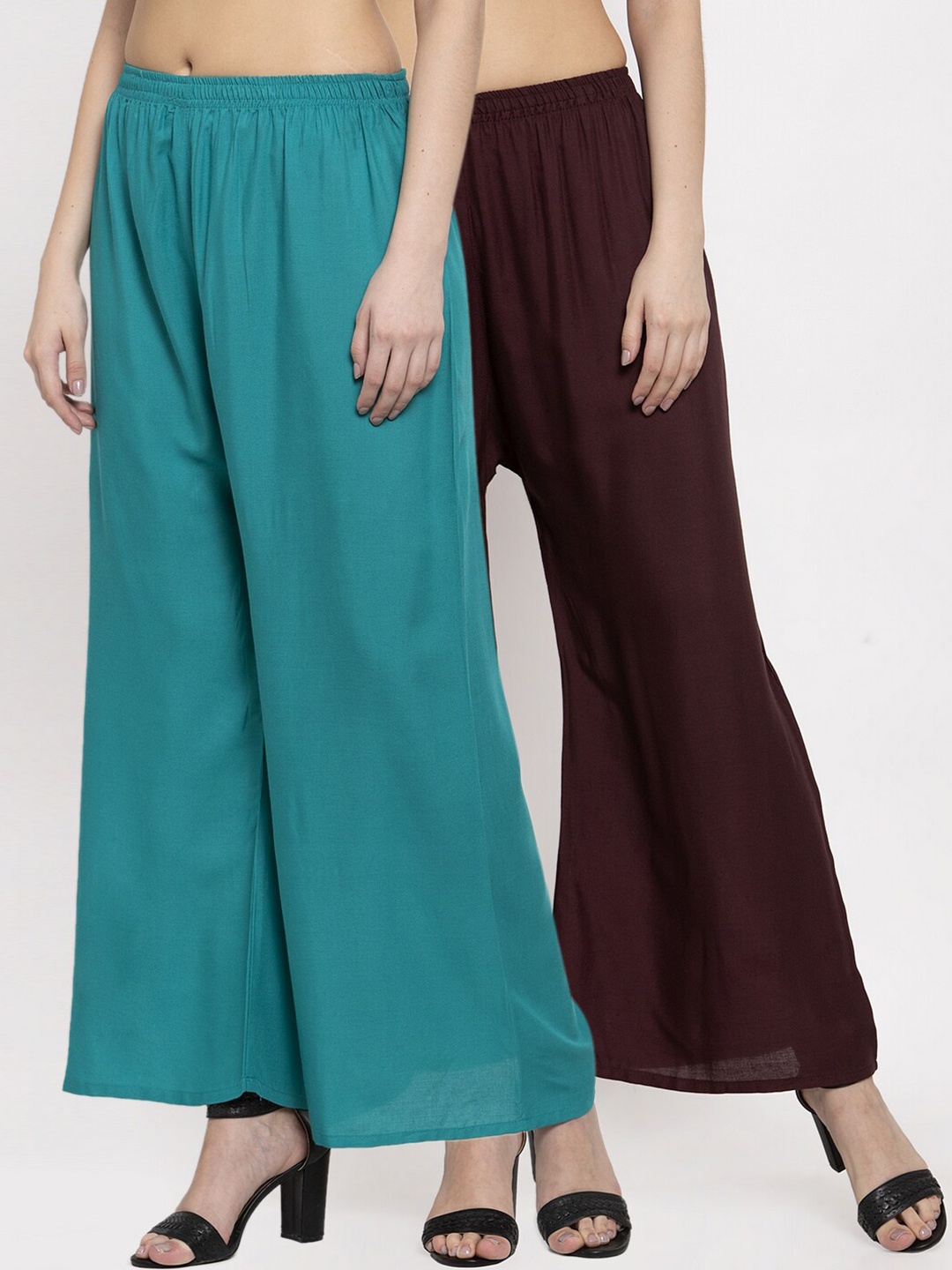 

Miaz Lifestyle Pack of 2 Women Brown & Turquoise Blue Palazzos