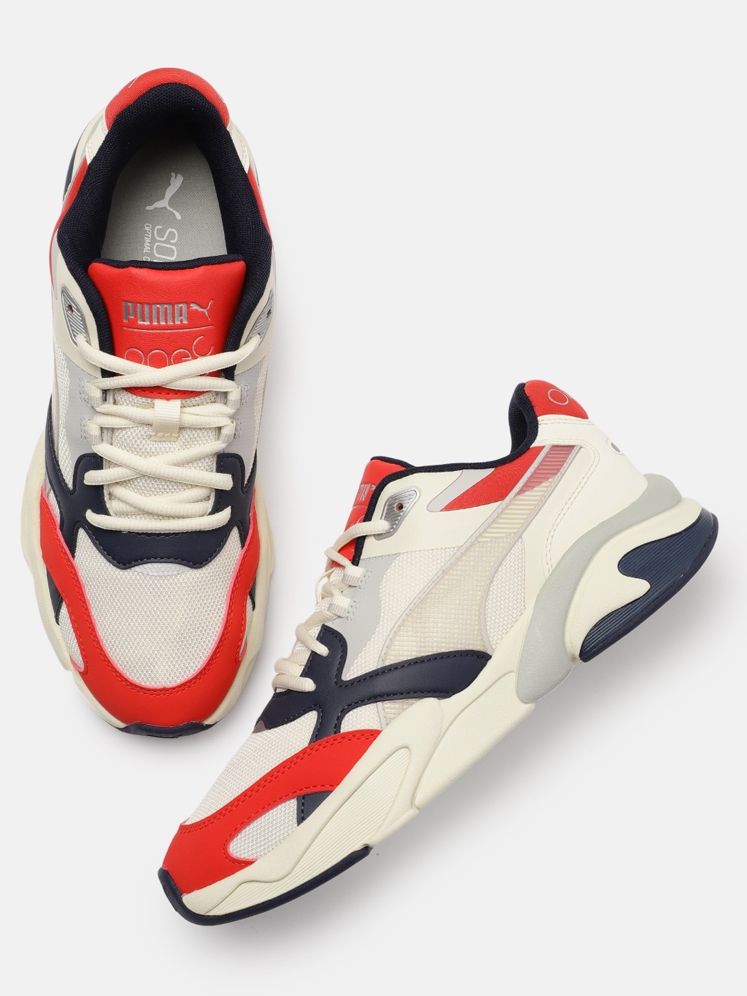 

one8 x PUMA Unisex Cream-Coloured & Red Colourblocked X-Ray Lite Mellanium Sneakers
